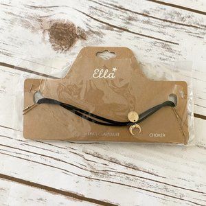 Ella Women's Black Choker Necklace Faux Suede Crescent Moon Charm Faux Stones